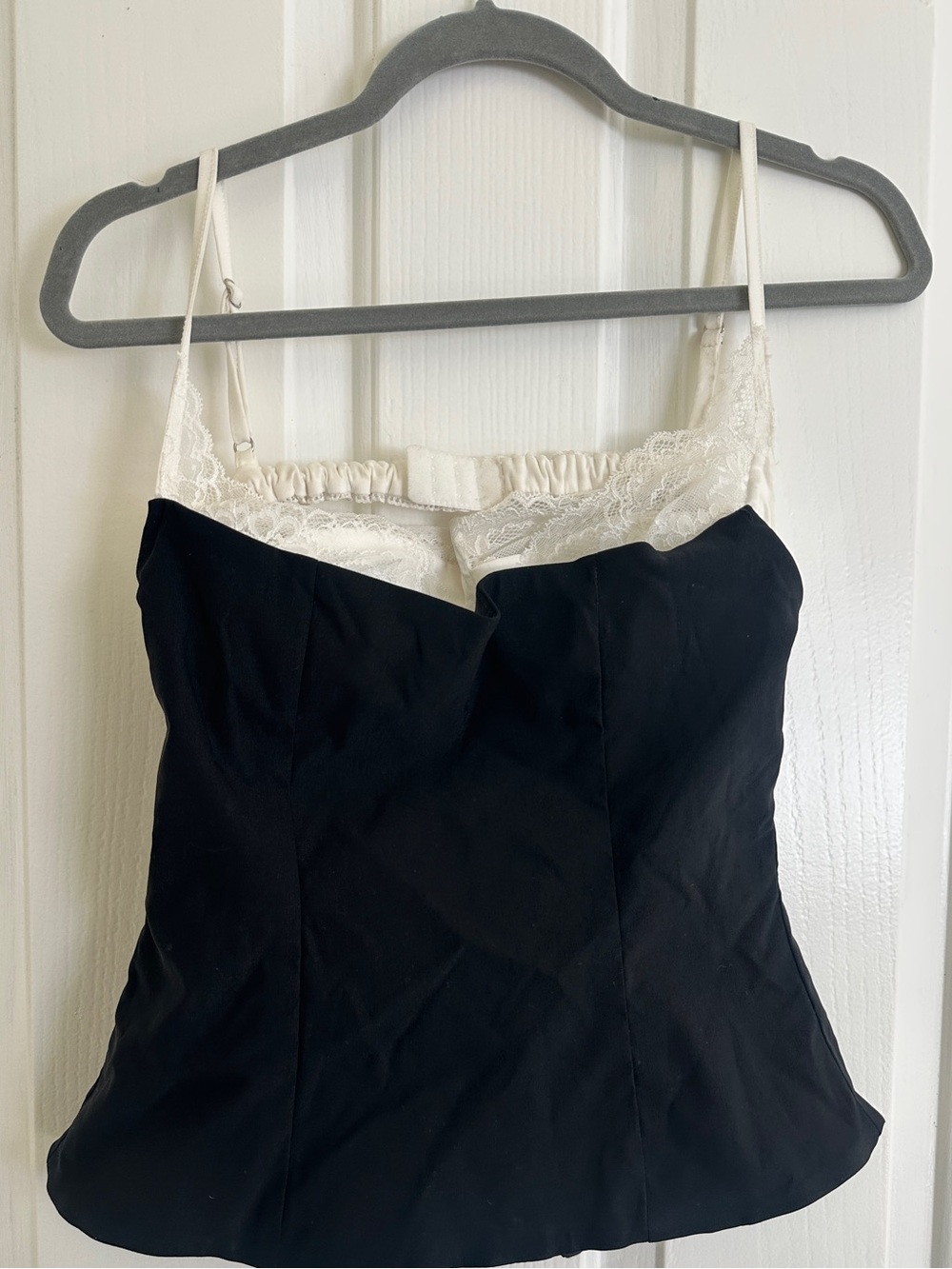 Princess Polly Black Cami with White Lace Trim - Picture 2 of 3
